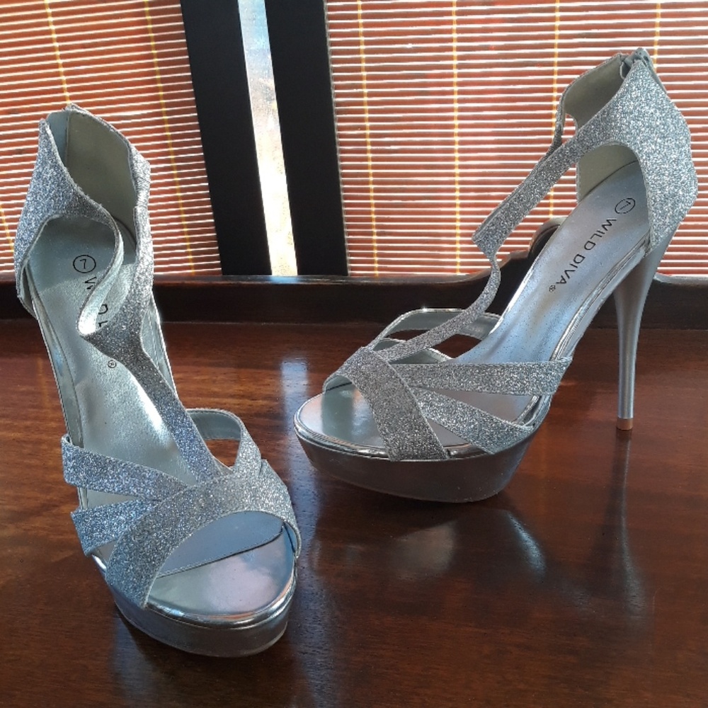 Silver Glitter Platform Heels